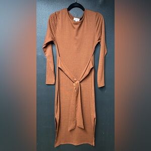 Pink Lily Long-Sleeve Brown Dress